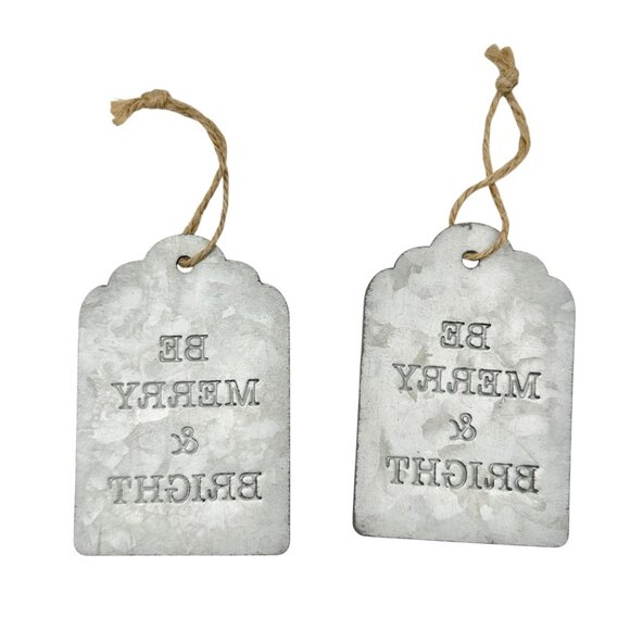 Galvanized Metal Holiday Wall Décor Set Let It Snow Be Merry Bright Twine Hanger - Picture 6 of 7